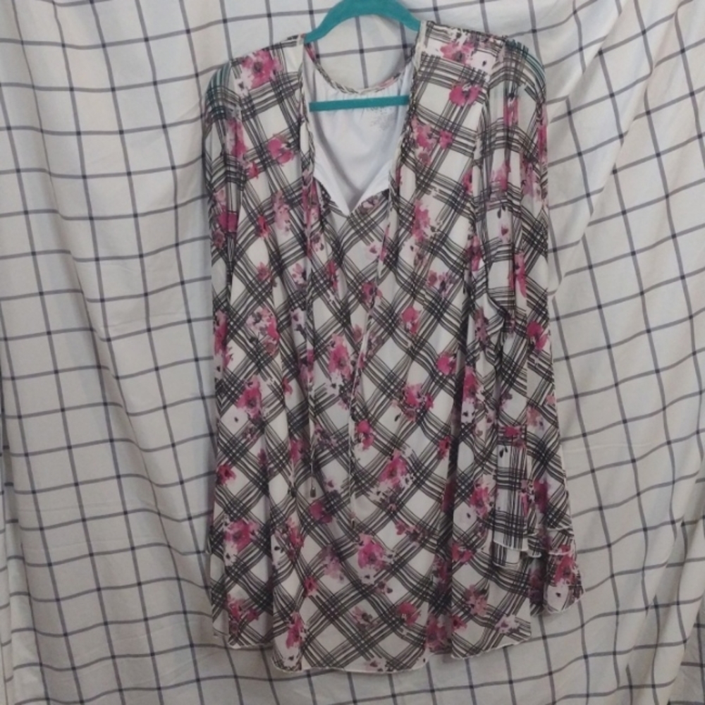 Lane Bryant Women's Plain and Floral Blouse | Two Layered Blouse